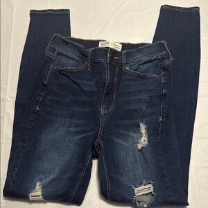 Mudd Women's Dark Blue Distressed Skinny Jeans high rise size 5 LNC